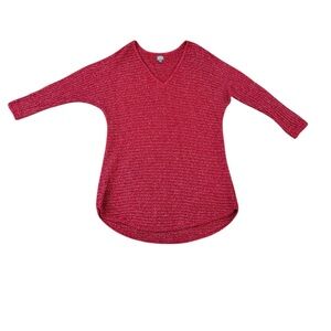 New York & Co. Soho Red Mellatic V Neck Sweater Dolman Sleeves Round Hem Size XL